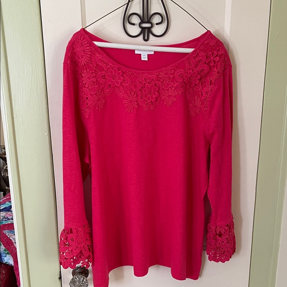 Charter Club Fuchsia Lace Long Sleeve Top